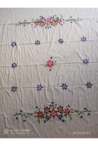 Handpainted  cotton Single bed sheet Floral Print - Design 2